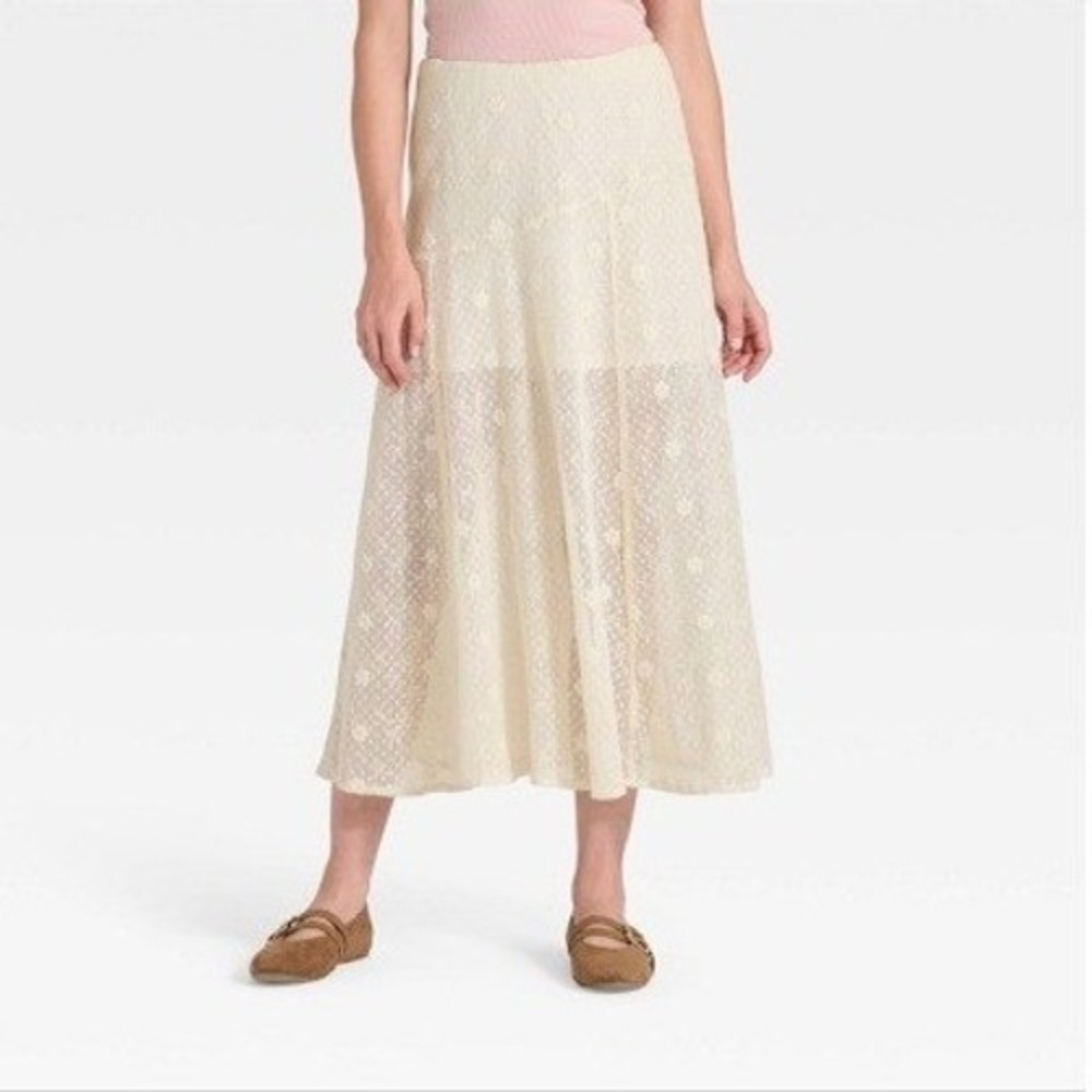 Universal Thread Skirt Women Small Cream Lace Floral Midi Boho Cottage Romantic